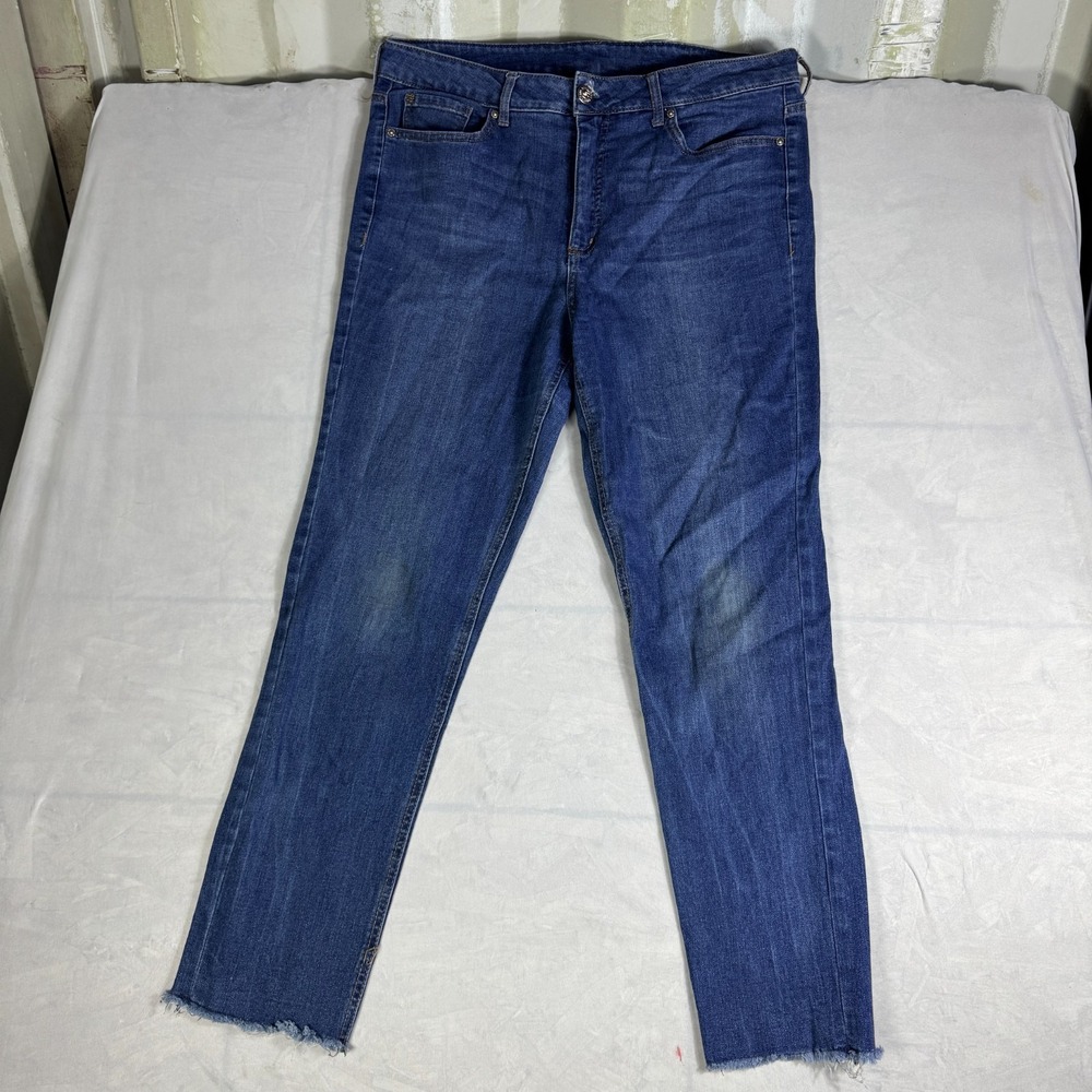 Seven 7 Womens Skinny Jeans Blue Denim Stretch Raw Hem Slim Fit Comfort 16